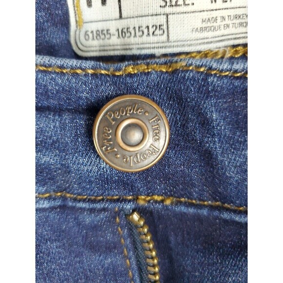 Free People Jeans Size 27x25 Skinny Leg Torn Distressed Stretch Denim Blue - Picture 5 of 11